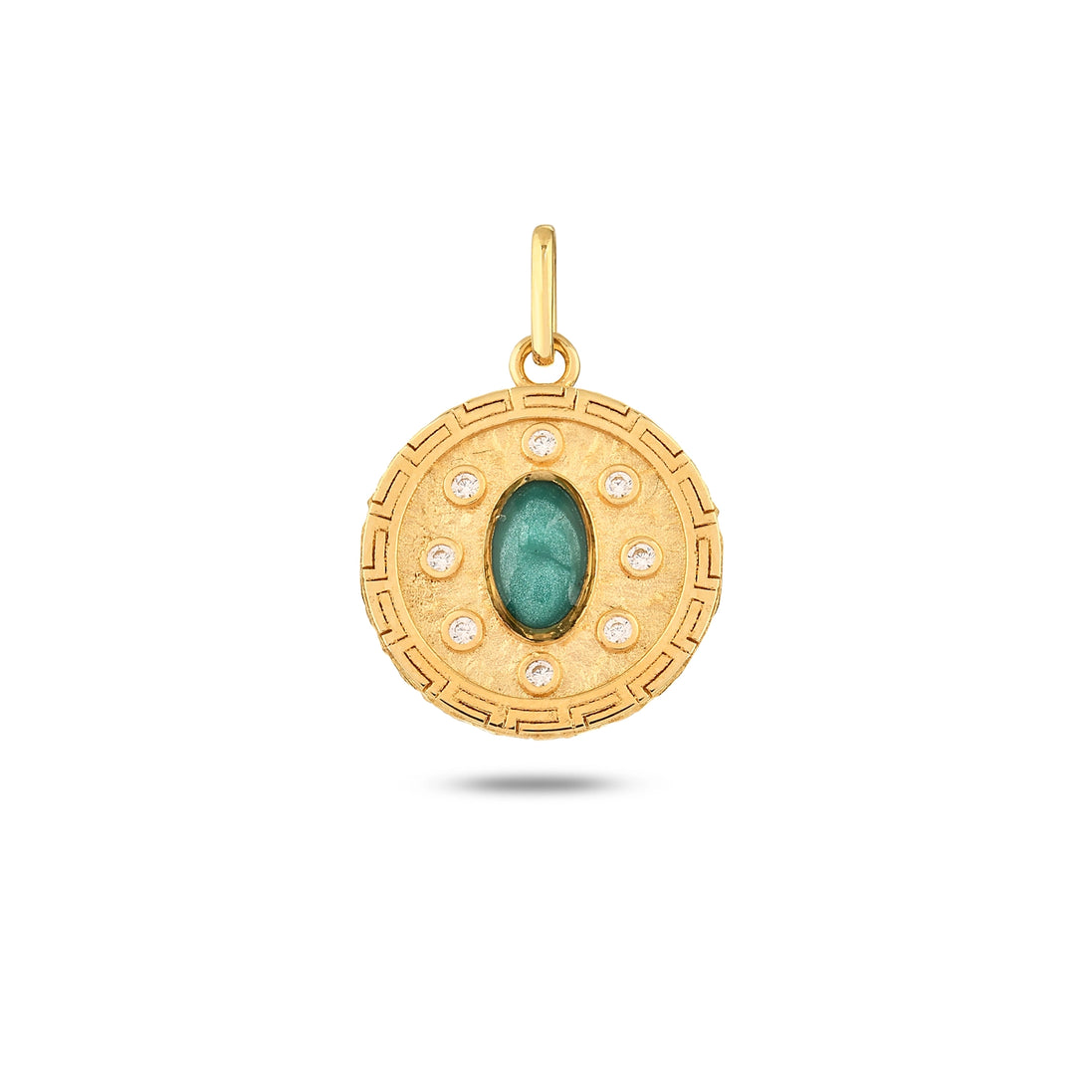 Yeşil Taşlı Madalyon Kolye Charm