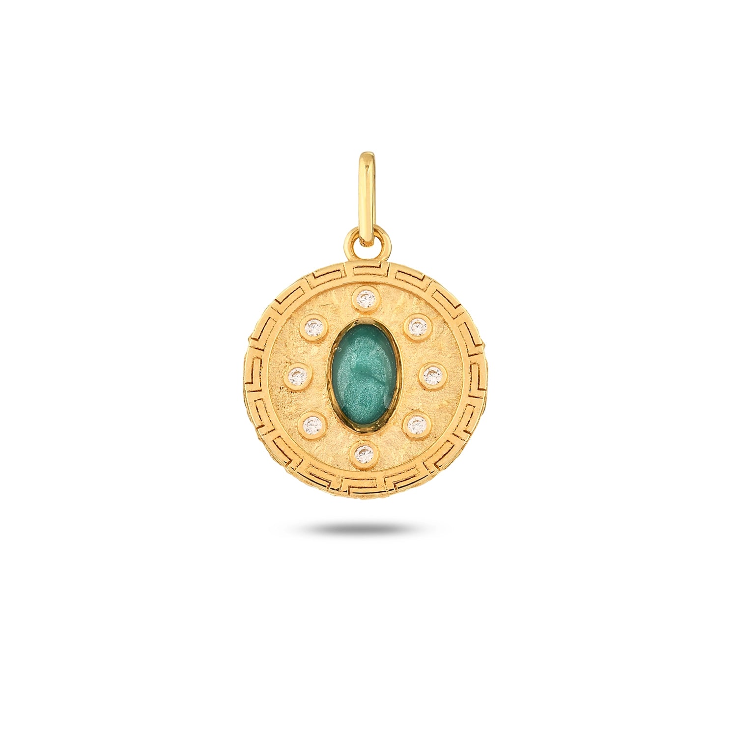 Yeşil Taşlı Madalyon Kolye Charm