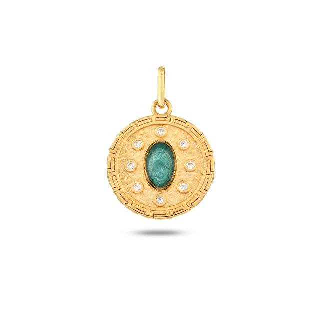 Yeşil Taşlı Madalyon Kolye Charm