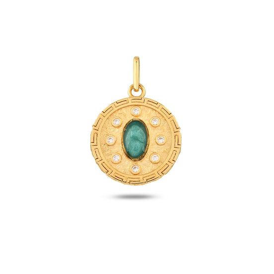 Yeşil Taşlı Madalyon Kolye Charm