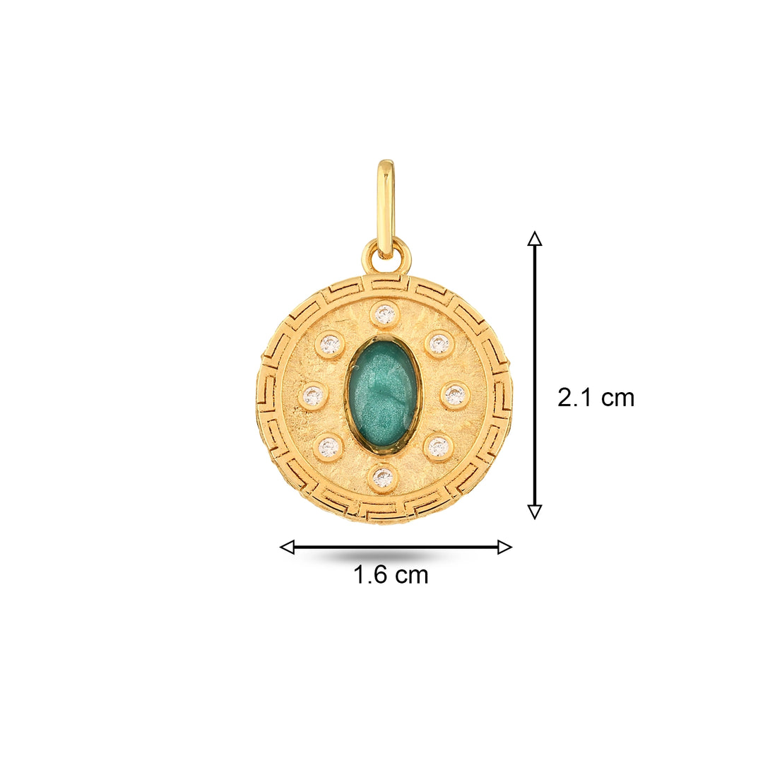 Yeşil Taşlı Madalyon Kolye Charm