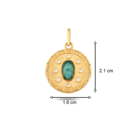 Yeşil Taşlı Madalyon Kolye Charm