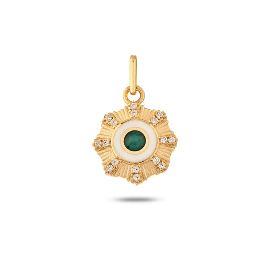 Yeşil Taşlı Çiçek Madalyon Bileklik Charm