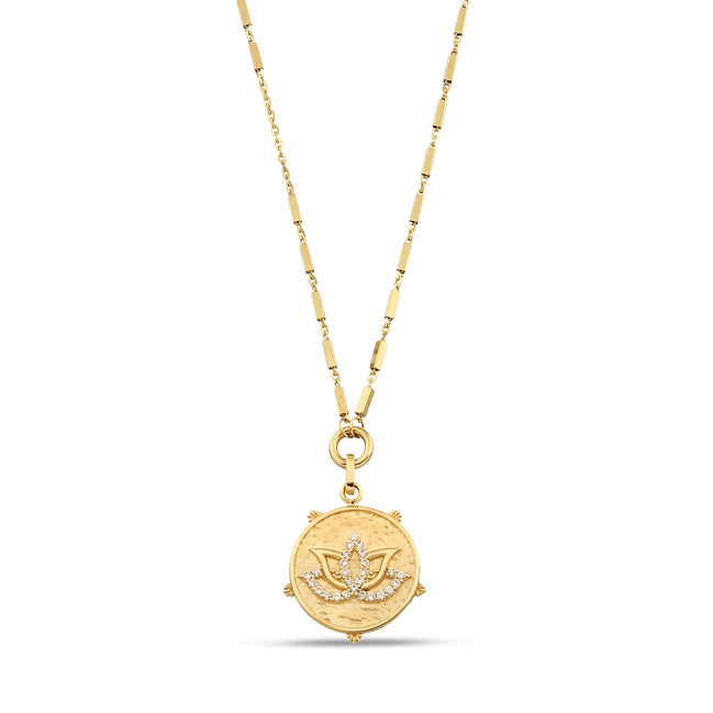Altın Taş Detay Lotus Vintage Kolye