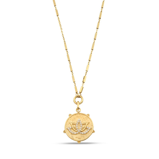 Altın Taş Detay Lotus Vintage Kolye