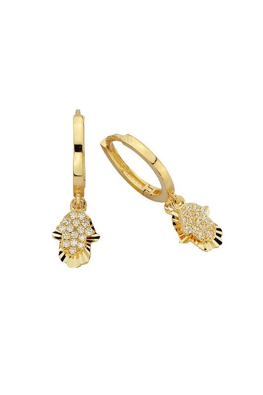 "Altın Fatma Ana Eli Figürlü Halka Küpe, 2,47 gram, Goldium ustalığı ve Altın Küpe modeli ile uzun ömürlü kullanım sağlar