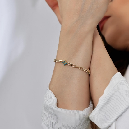 14 Ayar Altın Zincir Çiçek Bileklik, 5,71 gram, Goldium ustalığı ve Altın Bileklik modeli ile uzun ömürlü kullanım sağlar.