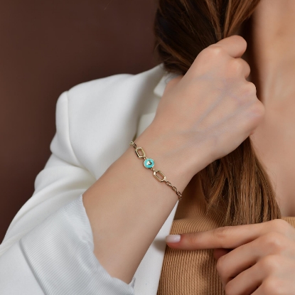 14 Ayar Altın Mineli Kalpli Bileklik, 4,03 gram, Goldium ustalığı ve Altın Bileklik modeli ile uzun ömürlü kullanım sağlar.