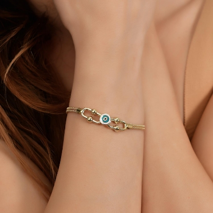 14 Ayar Altın Nazar Zincirli Bileklik, 6,63 gram ve özenli işçilikle Altın Bileklik’in günlük ve özel kullanıma uygun bir Goldium modelidir.