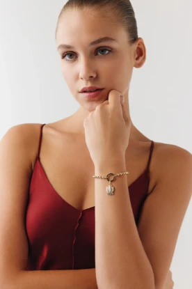 Top Zincir Pembe Lotus Charm Bileklik resmi