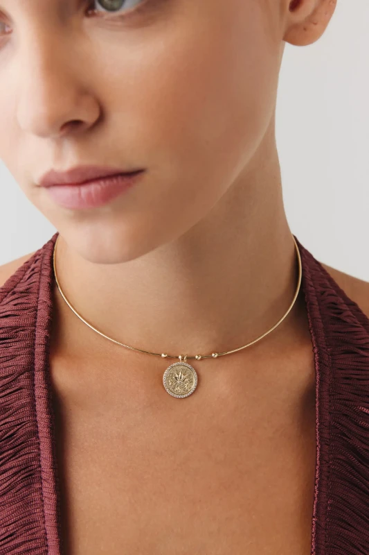 Taşlı Lotus Uçlu Tel Choker resmi