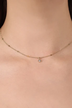 Yuvarlak Taşlı Aynalı Zincir Choker resmi