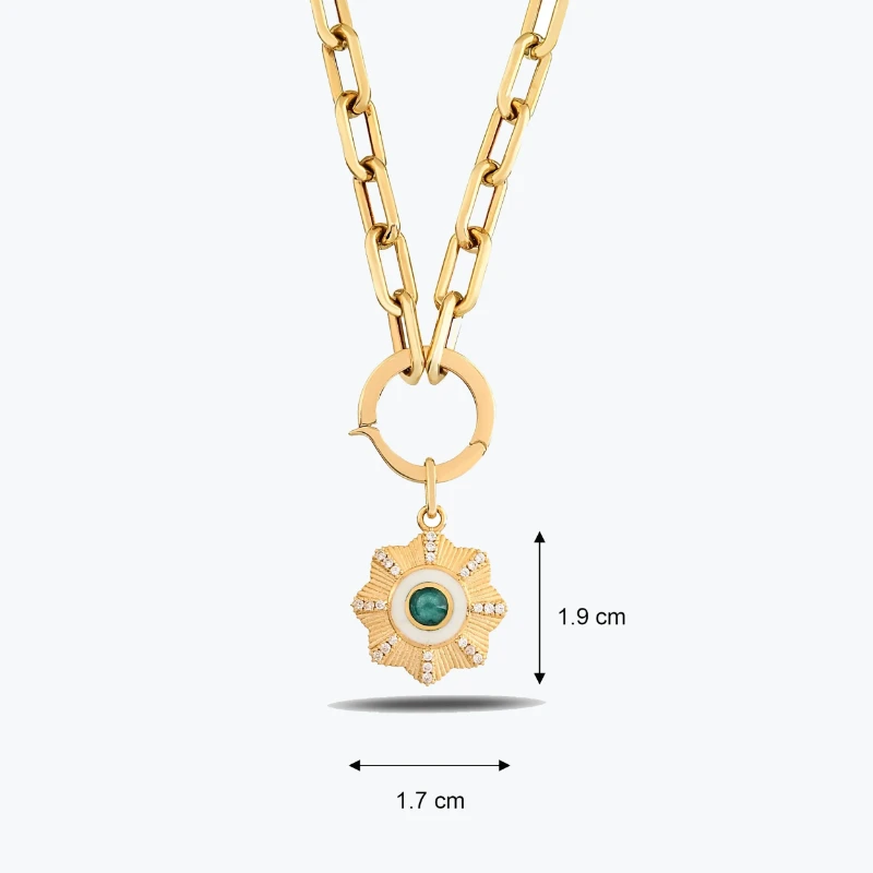 Yuvarlak Firuze Taşlı Çiçek Madalyon Charm Kolye resmi