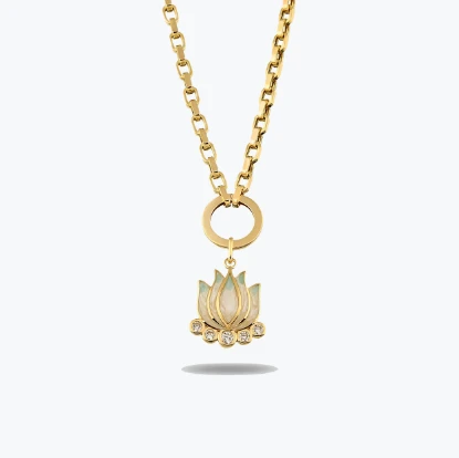 Altın Mavi Lotus Charm Kolye resmi