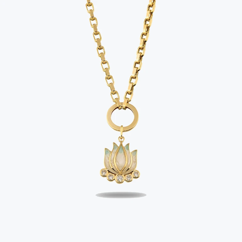 Altın Mavi Lotus Charm Kolye resmi