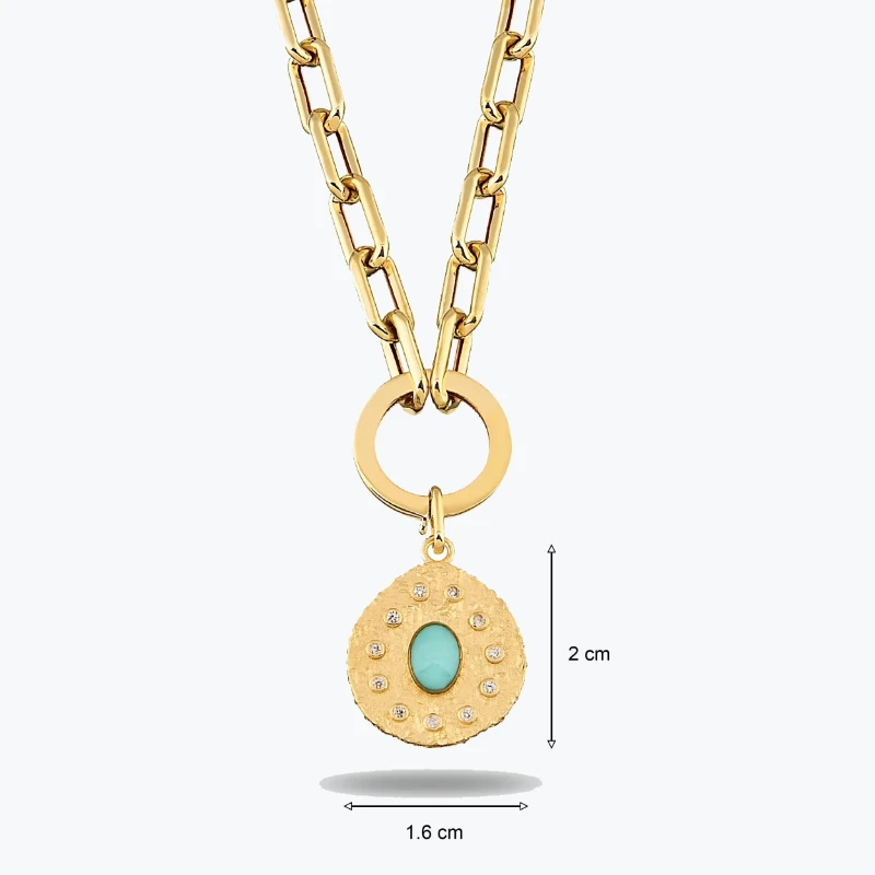 Oval Mavi Taşlı Asimetrik Madalyon Charm Kolye resmi