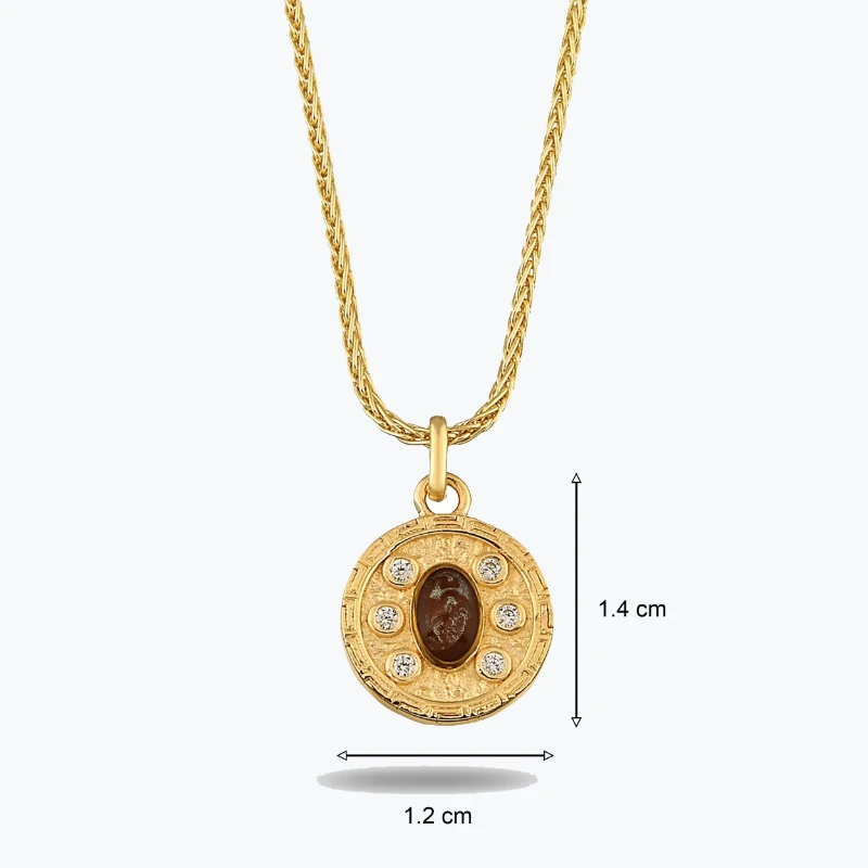Oval Kahve Taşlı Madalyon Uçlu Kolye resmi