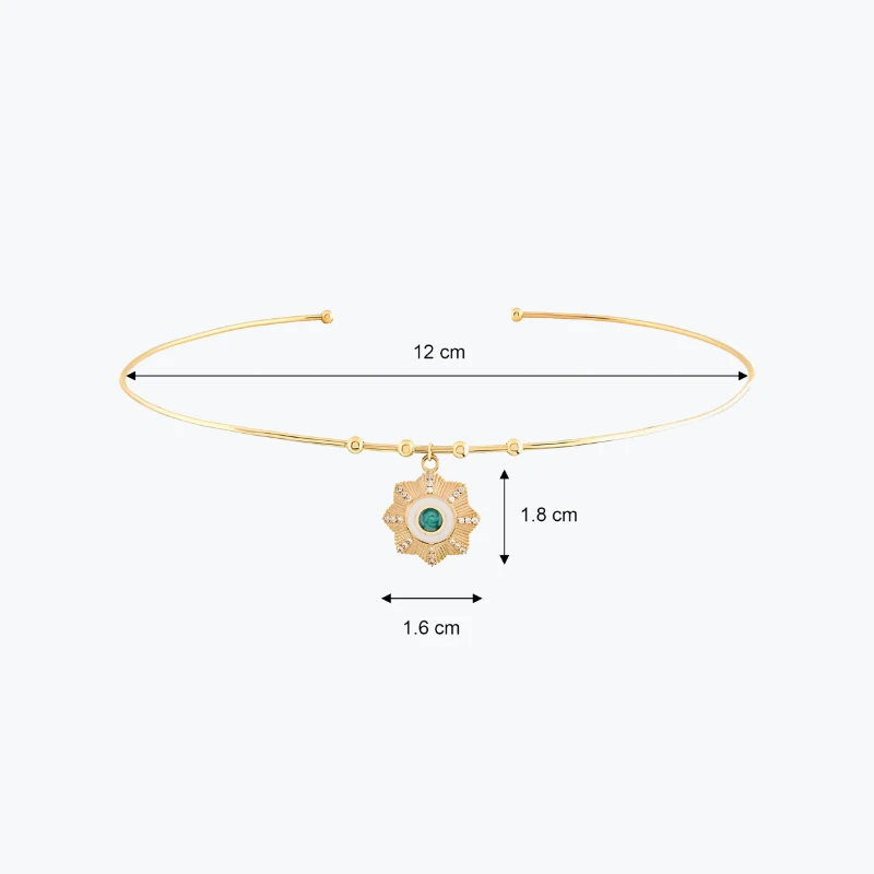 Yuvarlak Firuze Taşlı Çiçek Madalyon Uçlu Tel Choker resmi