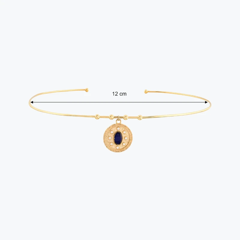 Oval Lacivert Taşlı Madalyon Uç Tel Choker resmi