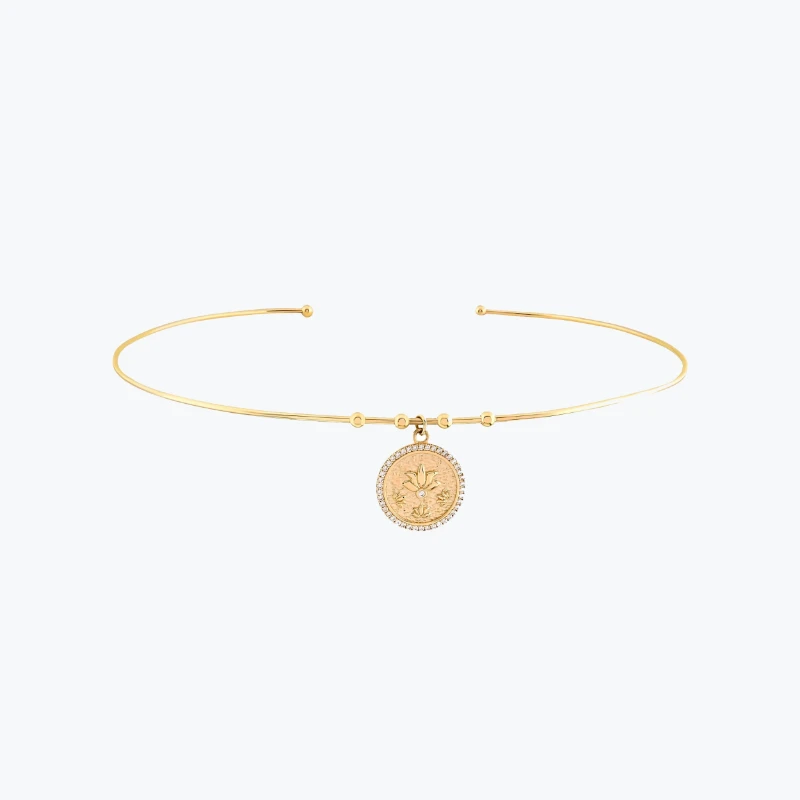 Taşlı Lotus Uçlu Tel Choker resmi