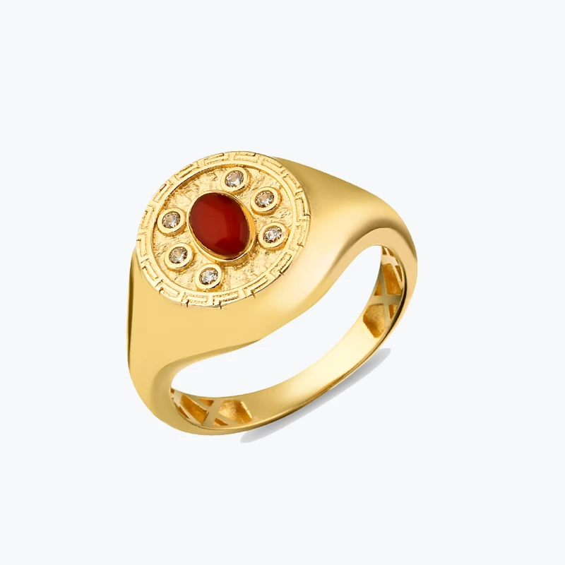 Oval Kırmızı Taşlı Madalyon Yüzük resmi