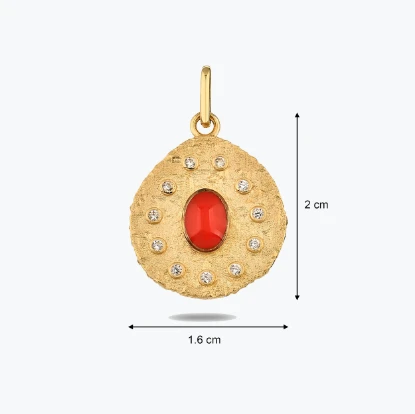 Kırmızı Taşlı Asimetrik Madalyon Kolye Charm resmi