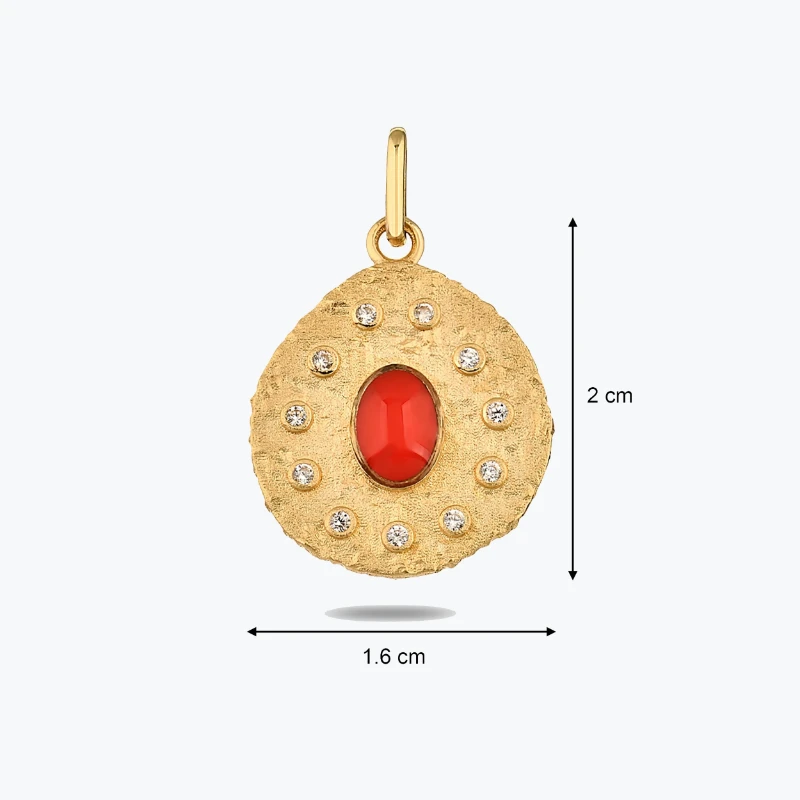 Kırmızı Taşlı Asimetrik Madalyon Kolye Charm resmi