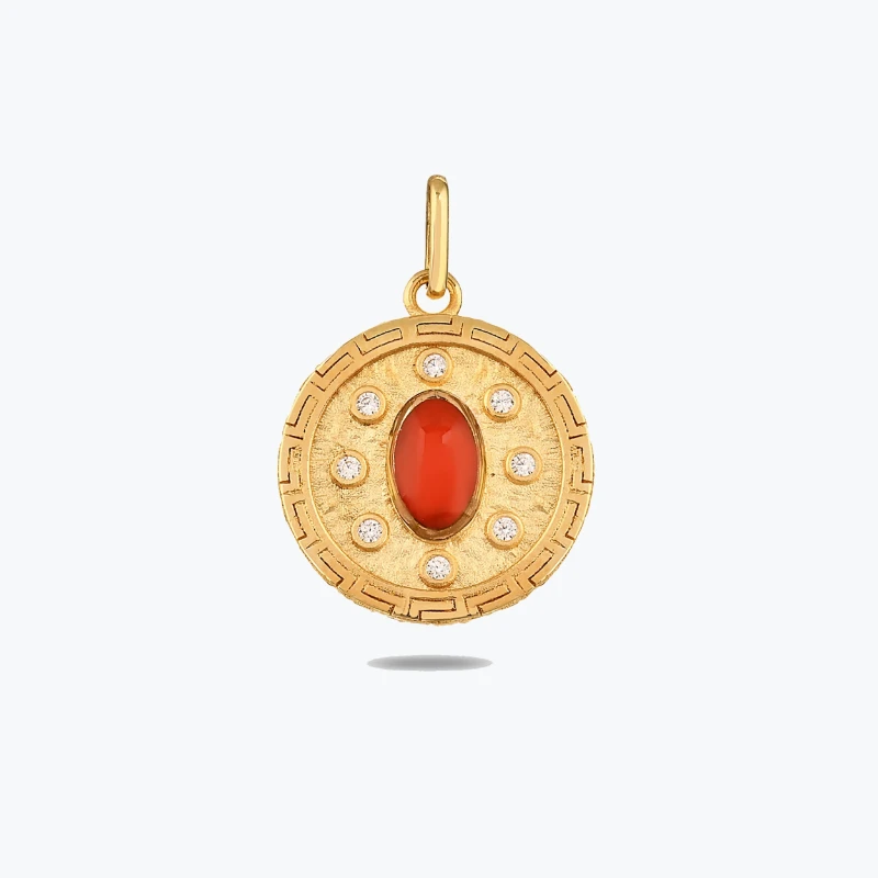 Kırmızı Taşlı Madalyon Kolye Charm resmi