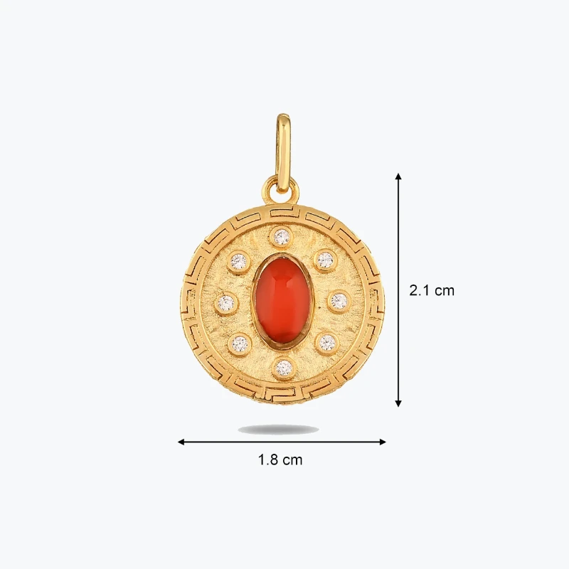 Kırmızı Taşlı Madalyon Kolye Charm resmi