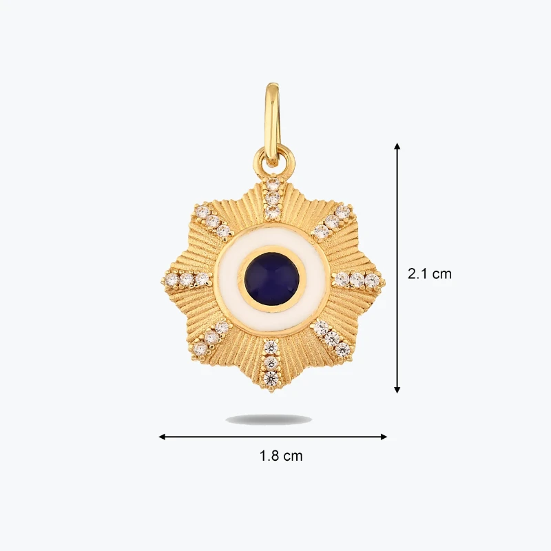 Lacivert Taşlı Çiçek Madalyon Kolye Charm resmi