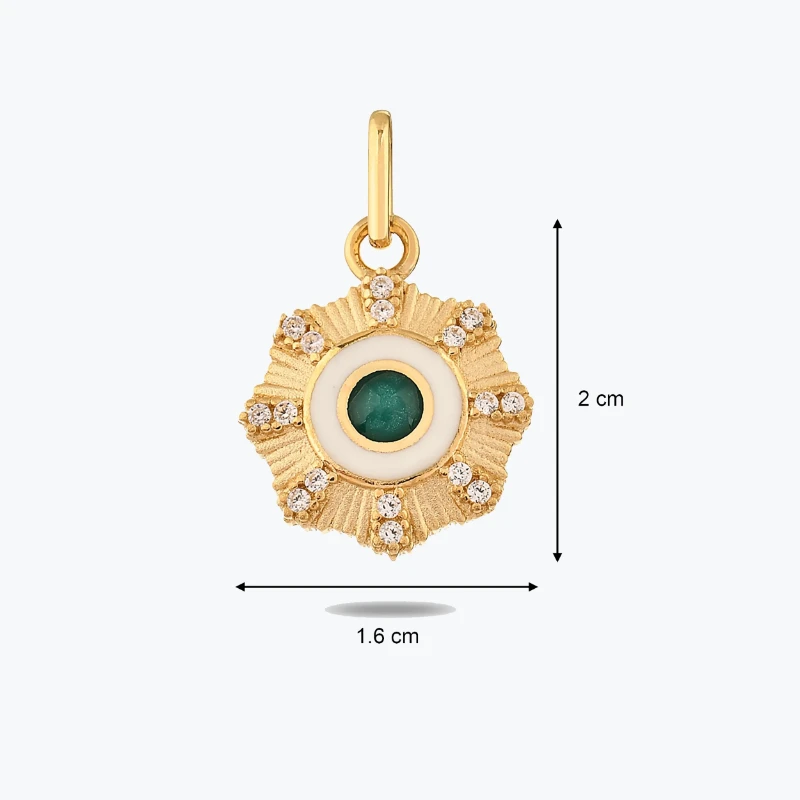 Yeşil Taşlı Çiçek Madalyon Bileklik Charm resmi