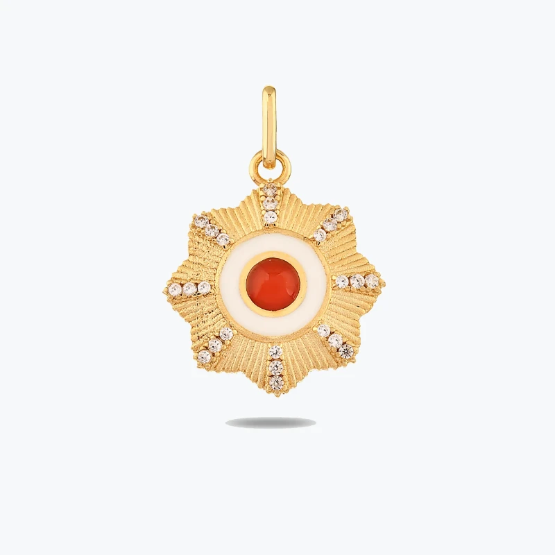 Kırmızı Taşlı Çiçek Madalyon Kolye Charm resmi