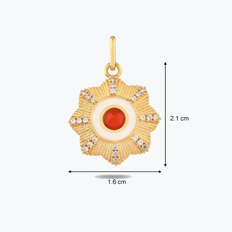 Kırmızı Taşlı Çiçek Madalyon Kolye Charm resmi