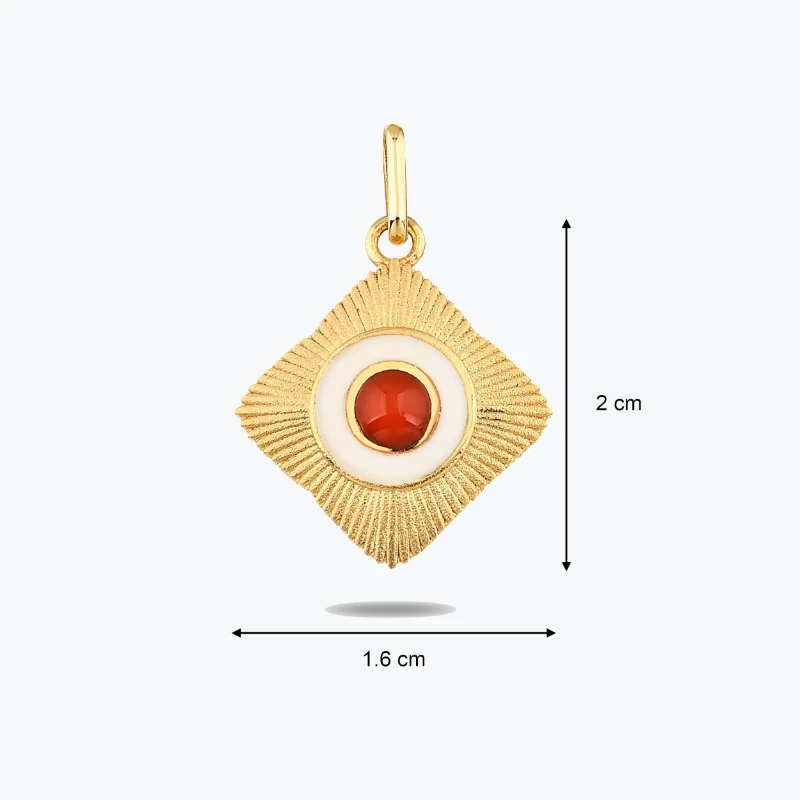 Kırmızı Taşlı Etnik Madalyon Kolye Charm resmi