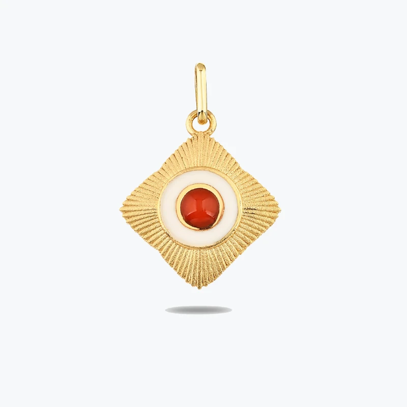 Kırmızı Taşlı Etnik Madalyon Kolye Charm resmi