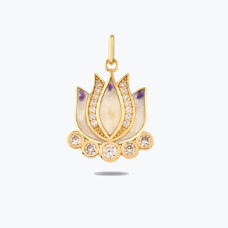 Mor Lotus Kolye Charm resmi