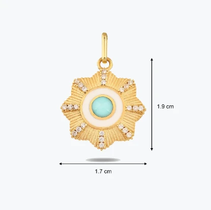 Açık Mavi Çiçek Madalyon Kolye Charm resmi