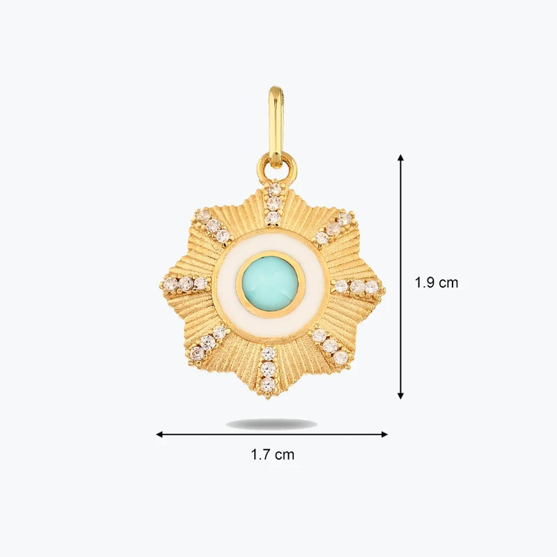 Açık Mavi Çiçek Madalyon Kolye Charm resmi