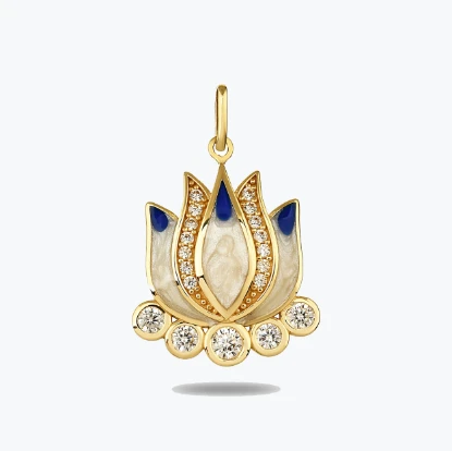 Lacıvert Lotus Kolye Charm resmi
