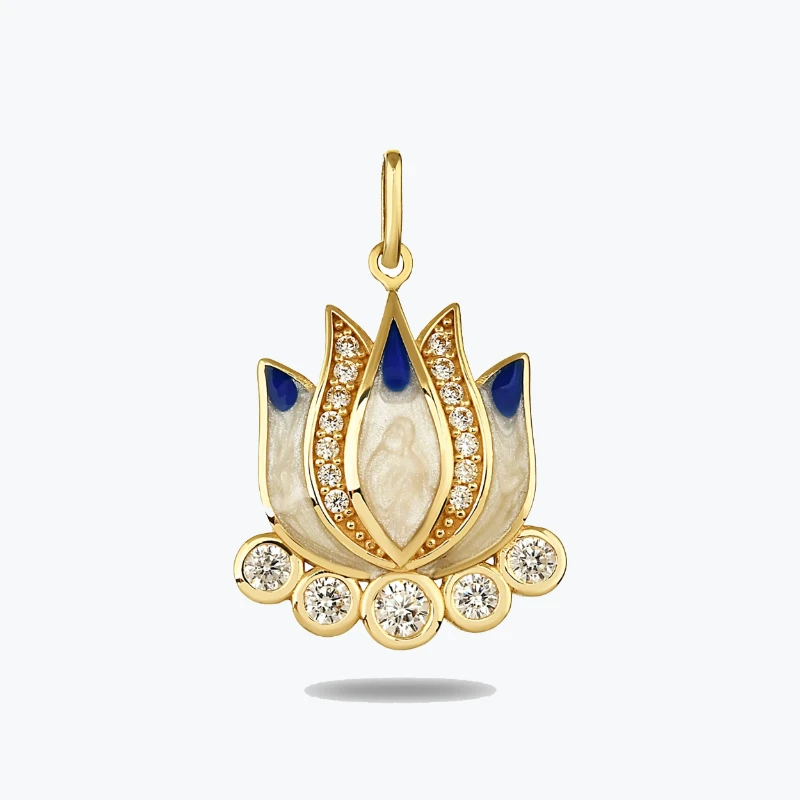 Lacıvert Lotus Kolye Charm resmi