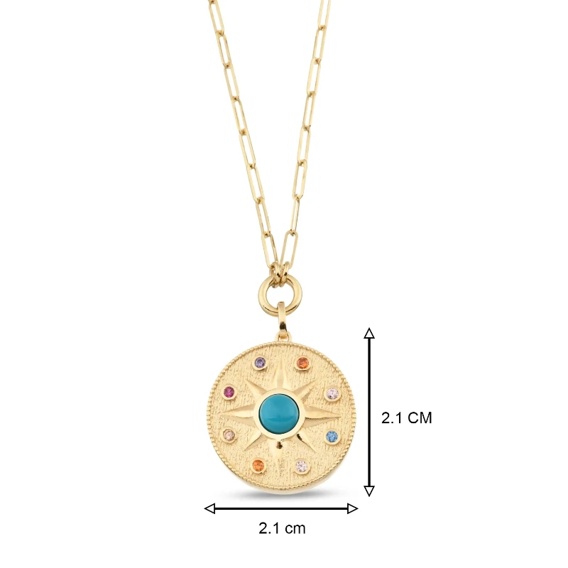 Altın Vintage Blue Sun Ataç Kolye resmi