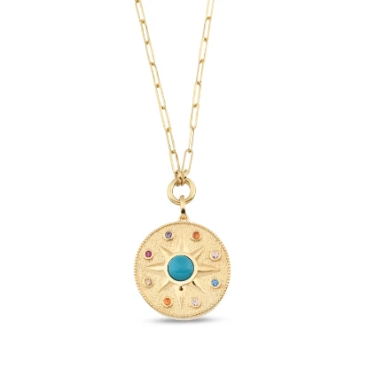 Altın Vintage Blue Sun Ataç Kolye resmi
